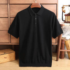 Polo Sweater Sweater with Short Sleeves Men's Short Spring and Summer Pullover Soft Sweater Loose Men's Wool T-shirt