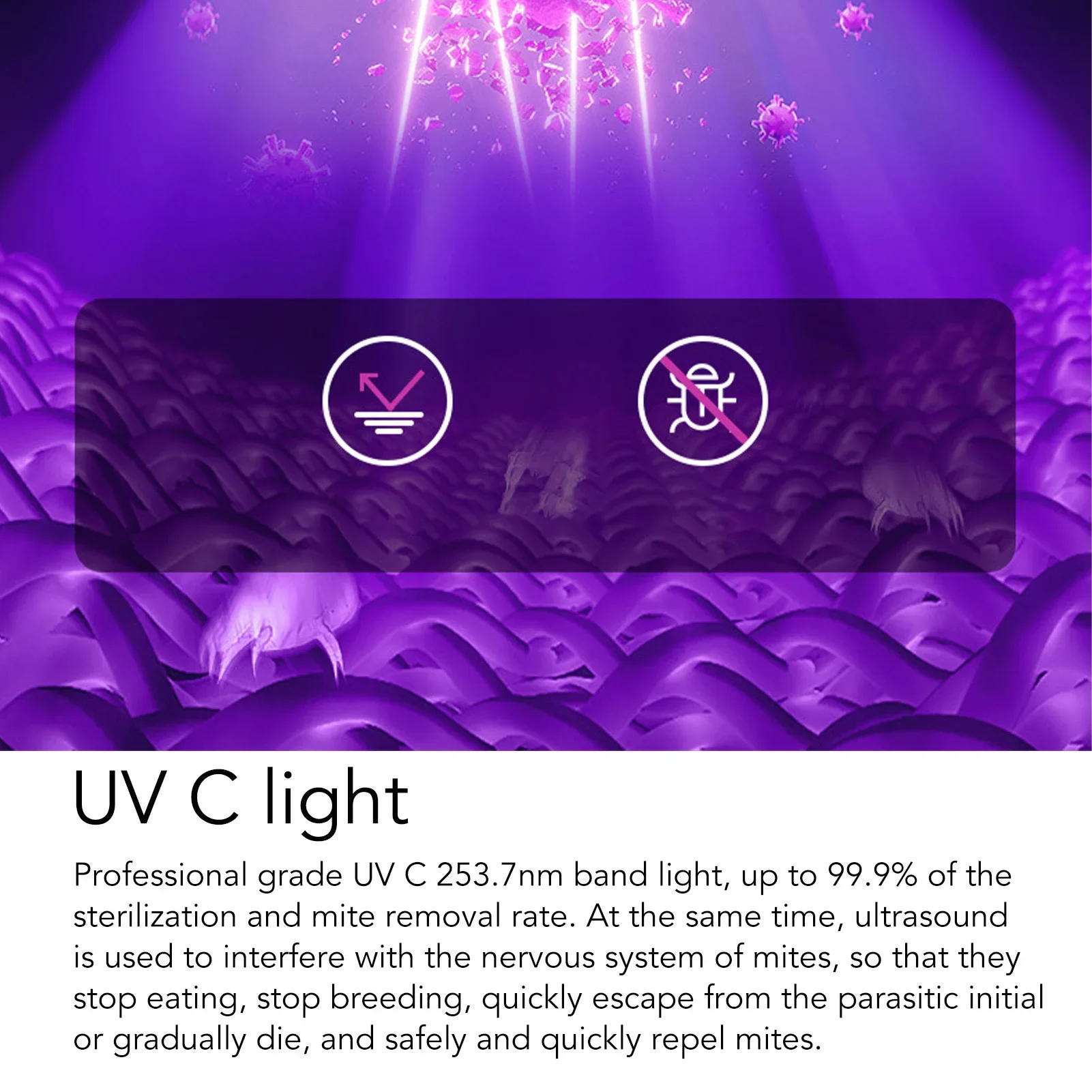 Description Picture 4 of itemBed Vacuum Cleaner Cordless Handheld Mattress Cleaner UV Mite Remover Cleaning Machine for Pillows Sheets Sofas Plush Toys