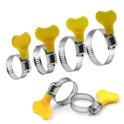 5 pcs 8-38mm 7 Size Adjustable Yellow Plastic Handle Hand Twist Hose Clamps Worm Driving Stainless steel Pipe Clips For Tube