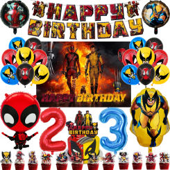 Deadpool And Wolverine Birthday Party Decoration Balloon Tableware Banner Backdrop Cake Topper Birthday Supplies Baby Hero Game