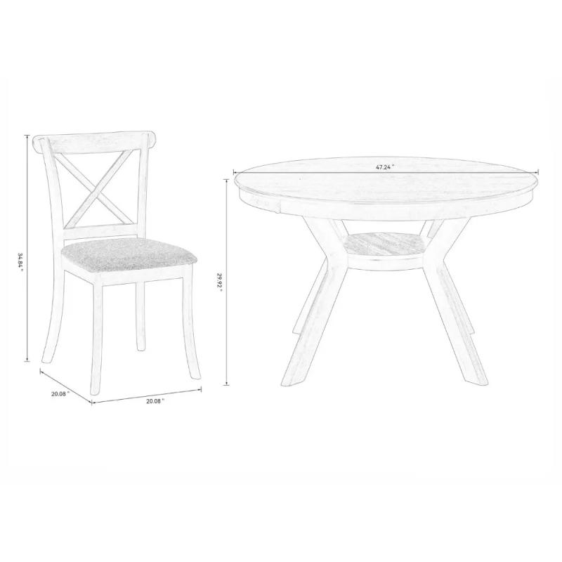 Description Picture 6 of itemRound dining table set of 5 for 4 to 6 people, round wooden kitchen table with solid wood cross bar base with 4 dining chairs