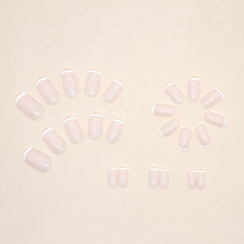 Description Picture 6 of item24PCS French White Edge Fake Nials Full Cover Press on Nails Detachable Ballerina Nail Short Square Acyrlic False Stick-on Nails