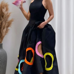 Women's Elegant Evening Party Dress Sleeveless Round Neck Multicolor Circle Hollow Out Summer Casual Fashion Dresses 2025