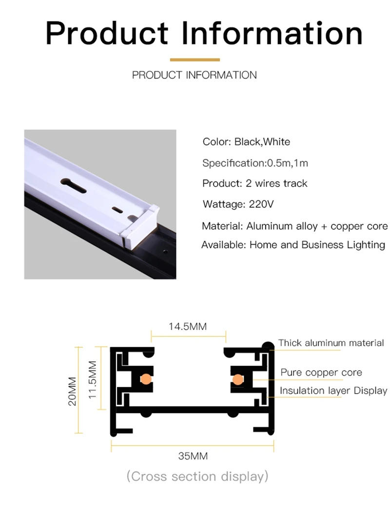 Description Picture 5 of itemTrack Light Rail Set 2 Wire Lighting Fixture 0.5M 1M Spot Led Track Lamp for Living Room Straight/L Shape Connectors Ceiling Box