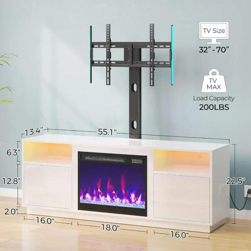 Description Picture 4 of itemFireplace TV Stand with Led Lights and Power Outlets, Entertainment Center with Electric Fireplace