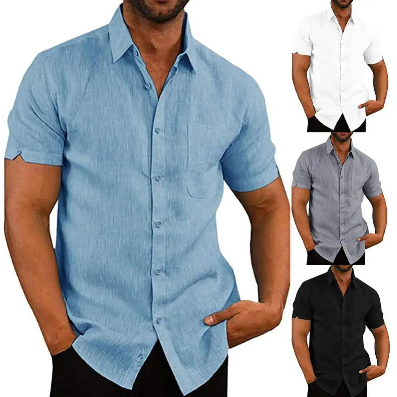 Description Picture 4 of itemMen Short Sleeve Gym Shirts Linen Sport Running Shirt Breathable Jogging Training Shirt Gymwear Quick Dry Fitness Shirts