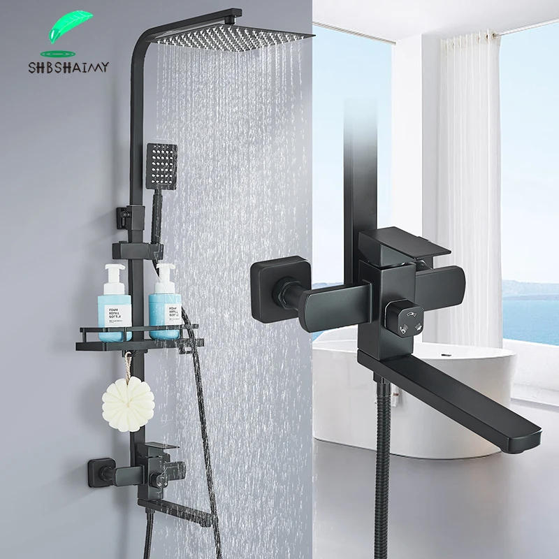 Description Picture 2 of itemBlack Bathroom Shower Faucet Set Wall Mounted Shower column 25cm Long Spout Bath Tub Taps Rainfall Shower Mixer Crane