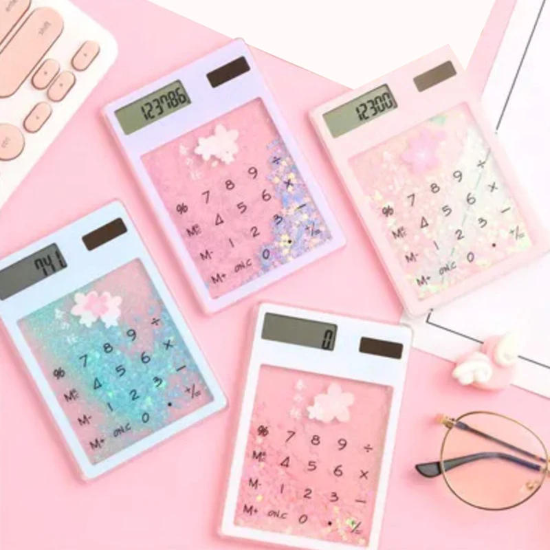 Description Picture 6 of itemCute Quicksand Calculator Transparent Calculator Solar Energy Calculator Student Portable Touch Mini Solar Calculator