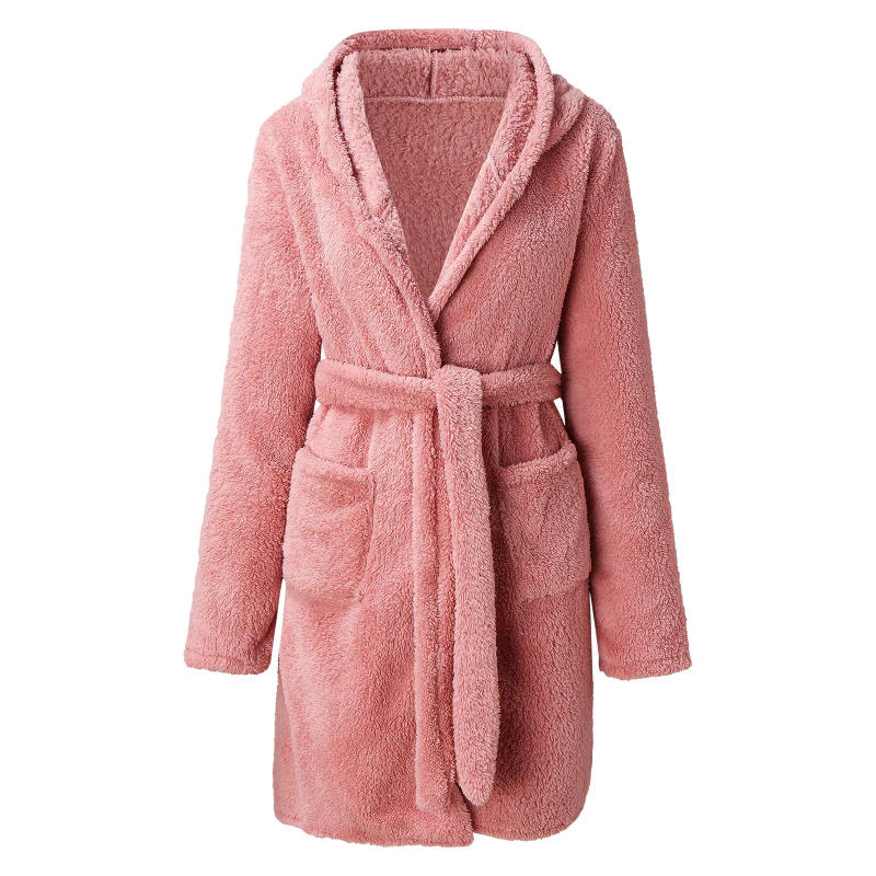 Description Picture 6 of itemWarm Plush Sleepwear Hooded Home Clothes Women's Robe Thick Winter V-neck Solid Color EBay Cross-Border Hot Sale 2022