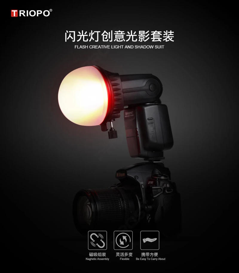 Description Picture 3 of itemTRIOPO Flash Light Modifier Accessories Kit w/ Magnetic Mount Adapter+Diffuser Ball+Color Gel Filters for Canon Nikon Sony Godox