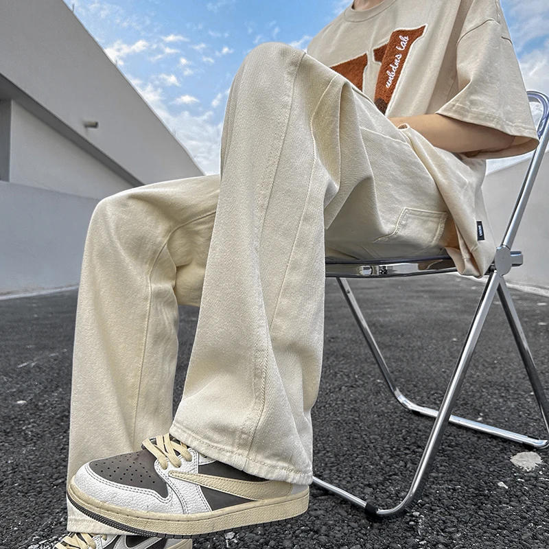 Description Picture 6 of itemSolid Color Casual Pants for Men's Summer Loose Wide Leg Long Pants, Japanese Trend Versatile Straight Leg Workwear Pants