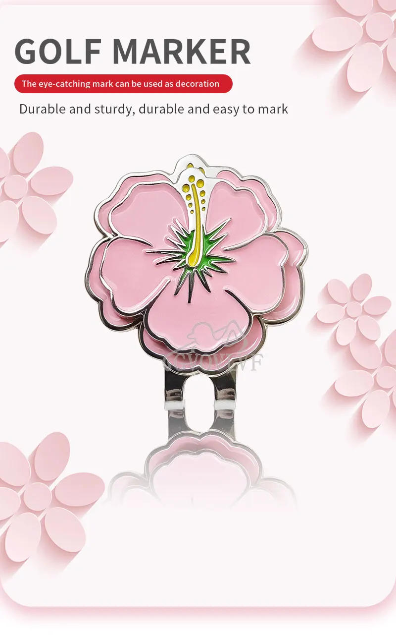 Description Picture 2 of item1pc Magnetic Golf Ball Markers and Novelty Hat Clip Pink Flower Glove Hat Shape Clip Golf Bag Accessories Court Gift for Golfer