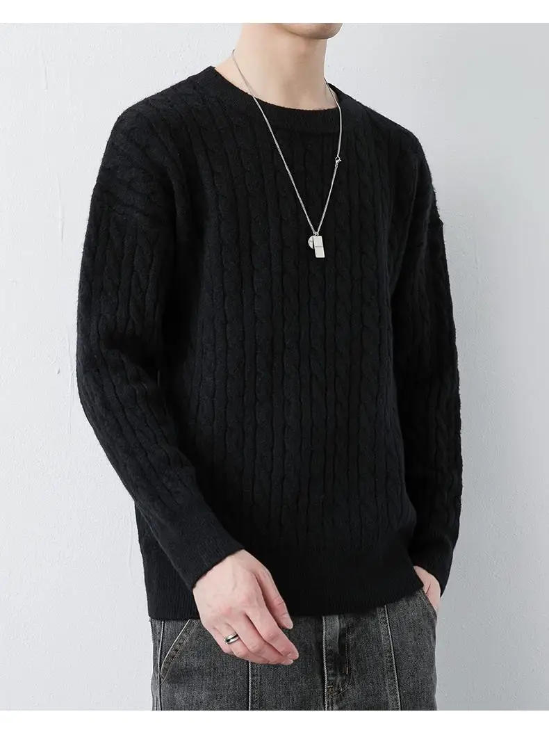 Description Picture 5 of itemAutumn Winter Men Vintage O Neck Solid Color Mens Knitted Pullovers Loose Harajuku Mens Retro Knitwear Pullover Sweaters C98