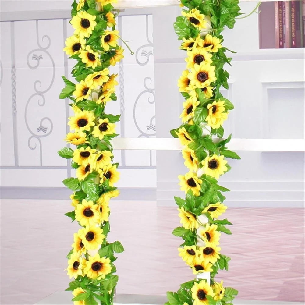 Description Picture 3 of item1pcs 260cm Artificial Yellow Sunflower Garland Flower Vine Wedding Floral Arch Decor Silk