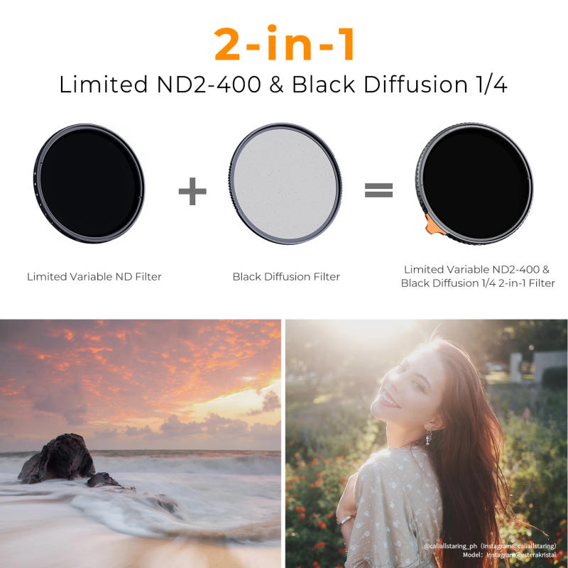 Description Picture 5 of itemK&F CONCEPT Variable ND2-400 & Black Mist Diffusion 1/4 Effect 2-in-1 Filter 55mm 58mm 62mm 67mm 72mm 77mm 82mm For Camera Lens