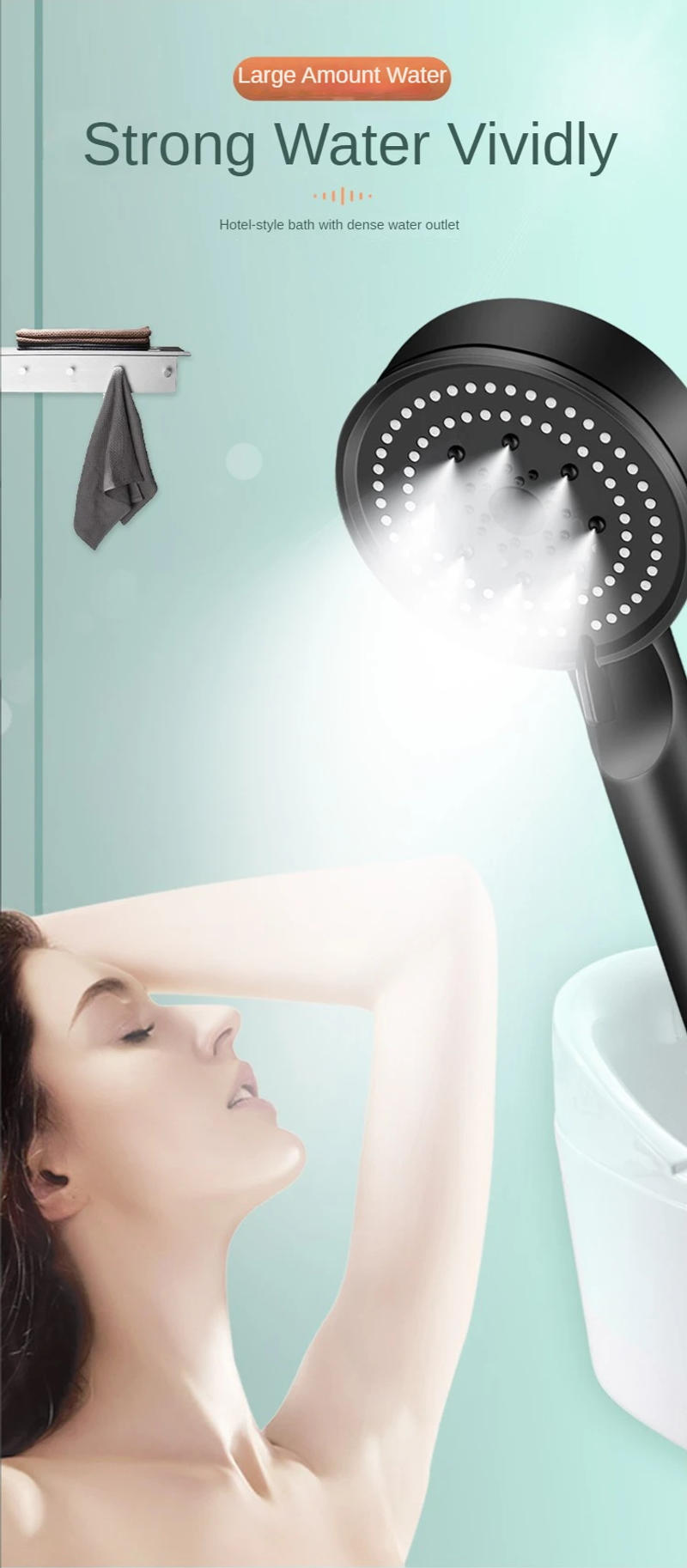 Description Picture 4 of itemWater Saving Shower 6 Mode Head High Pressure Turbo Shower Adjustable One-key Stop Water Massage Eco Shower Bathroom Accessories