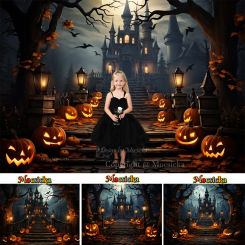 Mocsicka Halloween Night Background Horror Castle Steps Forest Pumpkin Lantern Backdrop Kids Birthday Cake Smash Photo Studio
