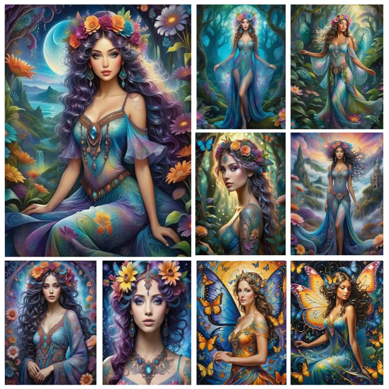 Description Picture 4 of itemGypsy Woman Full Square Round Diamond Embroidery Fantasy Peacock Goddess Diamond Painting Cross Stitch Mosaic Wall Decor