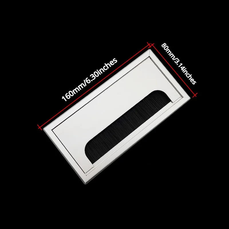 Description Picture 3 of item10pcs 80*160mm Square Rectangle PC Desk Wire Hole Cover With Brush Aluminum Alloy Office Desk Table Cable Fastener Accessories