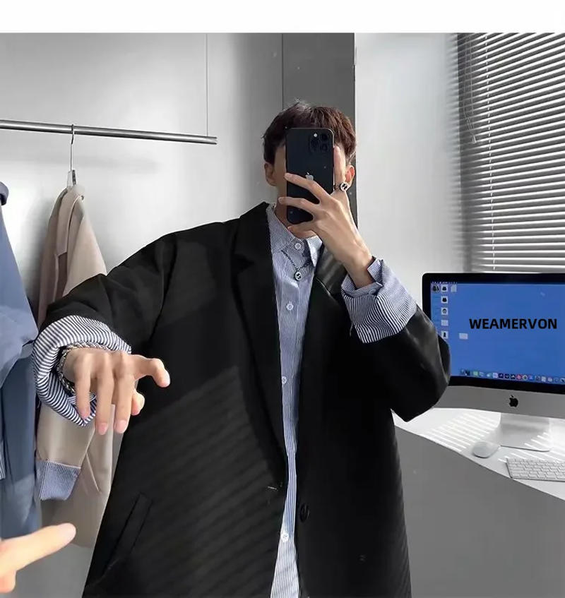 Description Picture 4 of itemHong Kong Style Casual Western Suit Men's Fashion Trendy Loose-fit Jacket Spring Autumn 2023 New Arrival Blazer