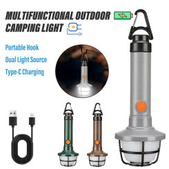 Super Bright XPE+LED Flashlight Portable Work Light Outdoor Searchlight Camping Light With Portable Hook(Dual Light Wick)
