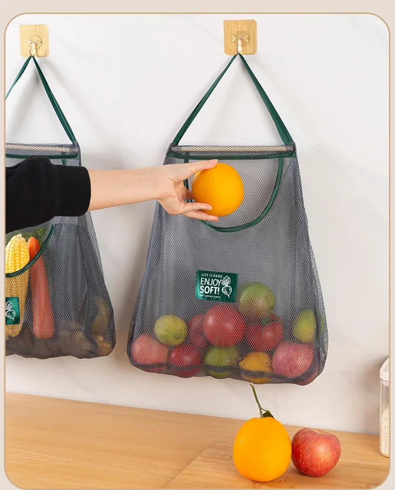 Description Picture 4 of itemReusable Kitchen Hanging Mesh Bag Home Fruit and Vegetable Net Bag for Ginger Garlic Potatoes Onions Storage Baskets