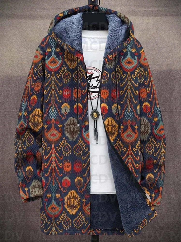 Description Picture 5 of itemUnisex Vintage Geometry Crystal Gradient Art Casual Print Plush Thick Long-Sleeved Sweater Cardigan Coat