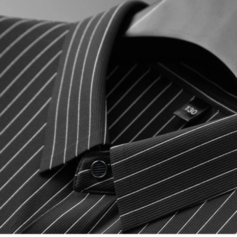 Description Picture 4 of itemPlus Size 7XL Spring Autumn Seamless Men's Shirts High Elasticity Long Sleeve Single Breasted Vertical Striped Man Dress Shirts