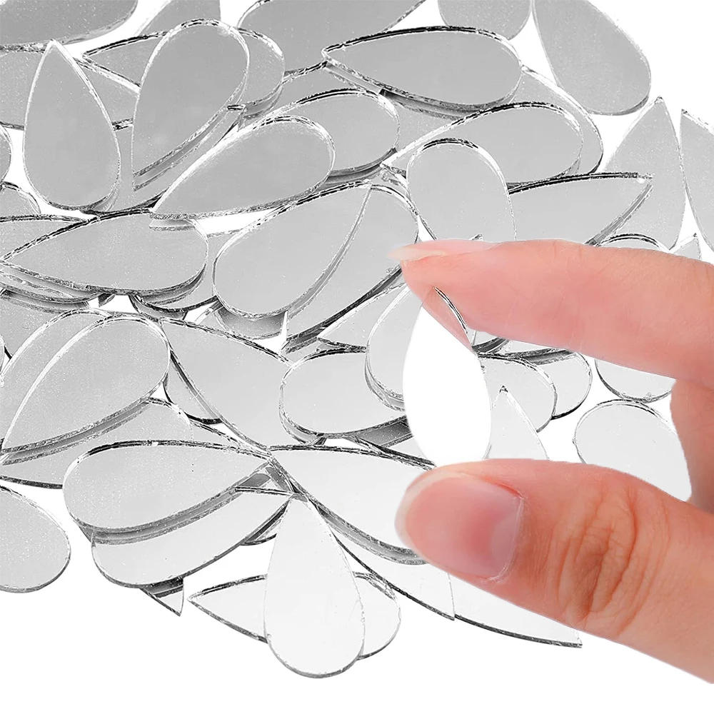 Description Picture 5 of item100pcs Teardrop & Leaf Shape Craft Mirror Stickers Acrylic Self-adhesive Mini Mirror Tiles DIY Art Wall Door Home Decorations