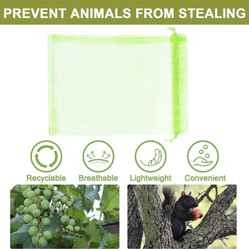 Description Picture 5 of item1-100pcs Strawberry Grapes Fruit Grow Bags Netting Mesh Vegetable Plant Protection Bags For Pest Control Anti-Bird Garden Tools