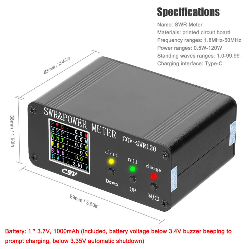 Description Picture 6 of item1.8MHz-54MHz Standing-waves Meter 240 * 240 Full Color Digital LCD Display SWR Short Waves Meters 0.5-120W Power Watt Meter