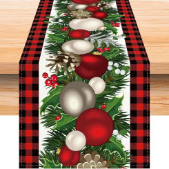 33*183CM Linen Christmas Table Runner Placemat Buffalo Checked Gnome Reindeer Snowmen Winter Table Cloth For Xmas Table Decor