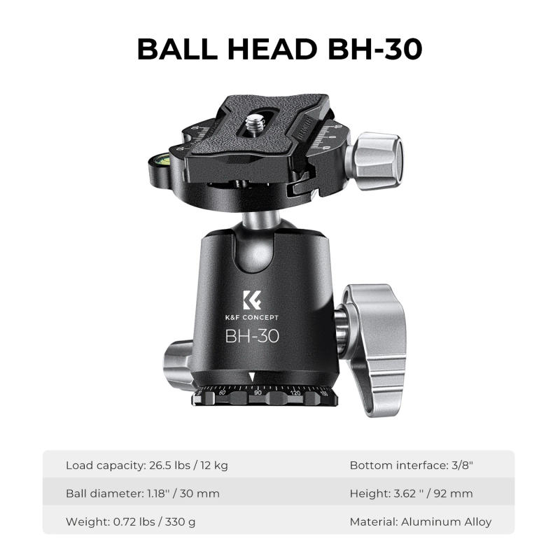 Description Picture 6 of itemK&F Concept 68''/1.7m Carbon Fiber Tripod with 12KG/26.2lbs Ball Head For Nikon Canon Sony DSLR Camera Tripod Stand X254C4+BH-30