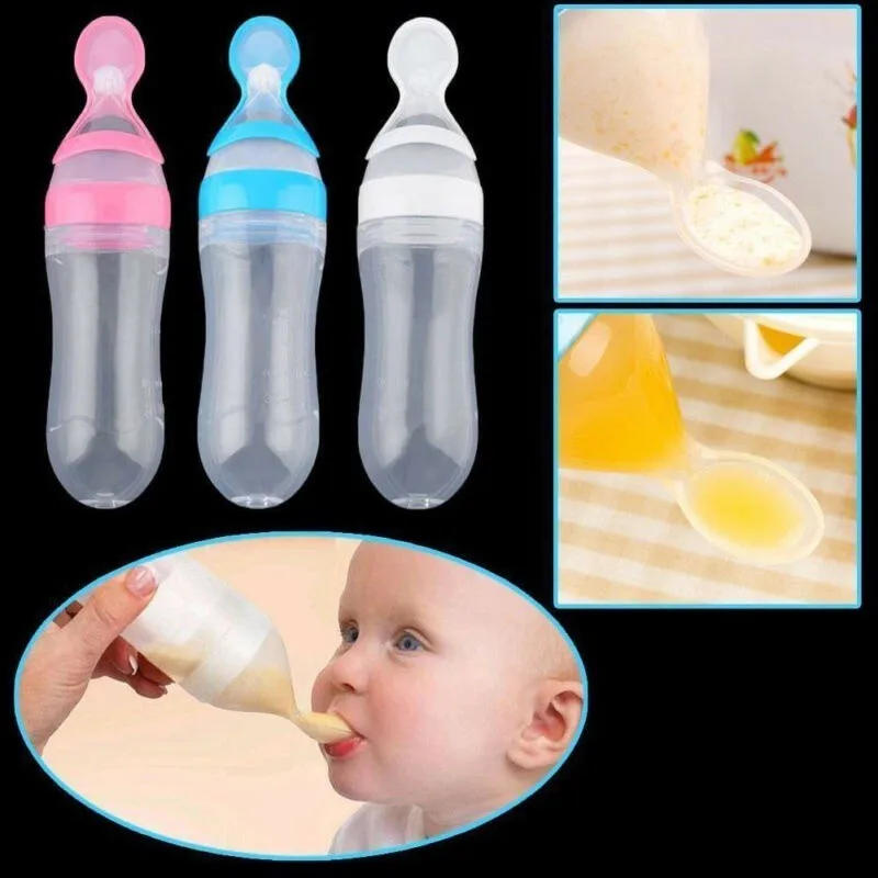 Description Picture 6 of item2 PC Baby Accessories Safety Infant Baby Silicone Feeding with Spoon Feeder Food Rice Cereal Bottle Utensils and Fruit Feeder