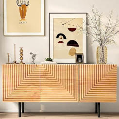Mid Century Modern TV Stand for TVs up to 65", Boho Sideboard Buffet Cabinet Credenza, Media Console Entertainment Center