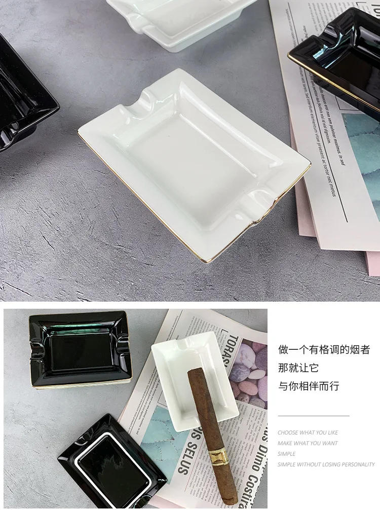 Description Picture 5 of itemCeramic Ashtray Square Cigar Ashtray Gold Rim Ashtray Smoking Accessories European Style