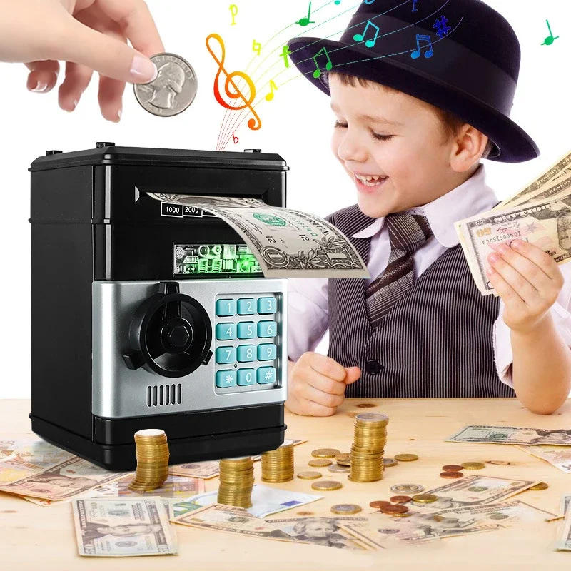 Description Picture 2 of itemCreative Piggy Bank Automatic Mini Safe Coins Cash Saving Money Box Password Counter Code Key Lock Coin Bank ATM Child Gift