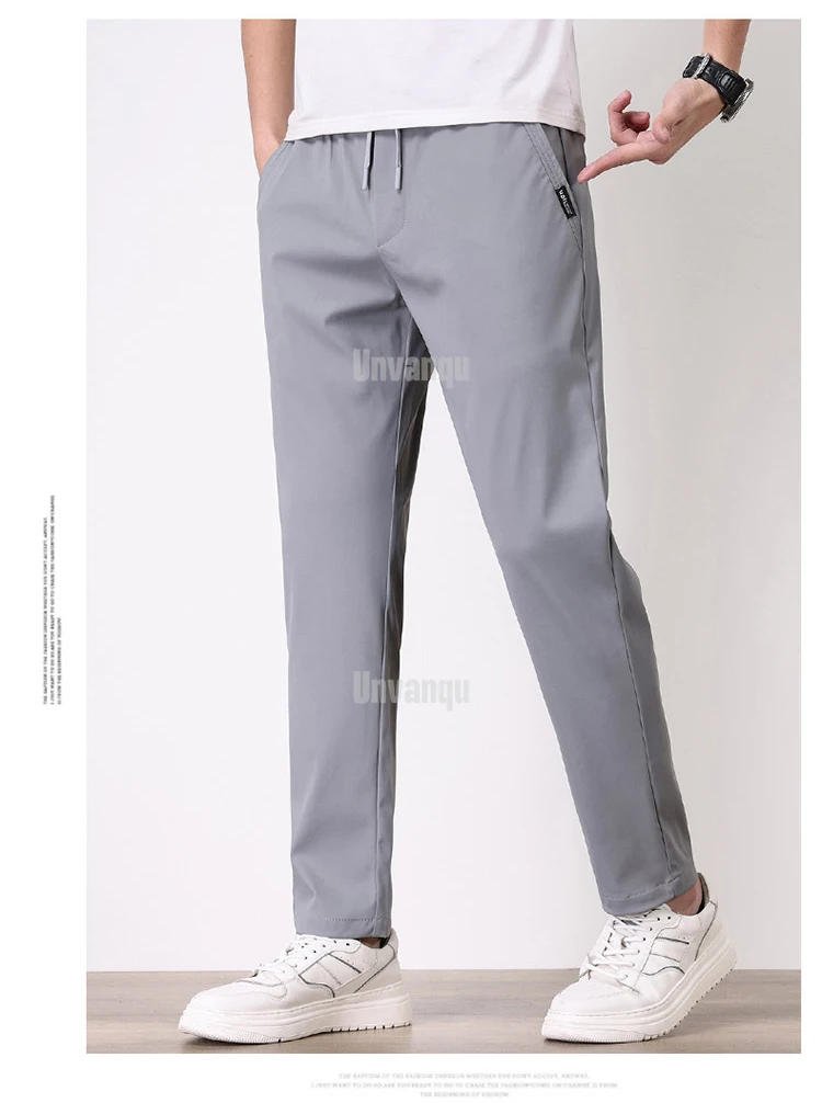 Description Picture 4 of itemUnvanqu Harajuku Street Soft Ice Silk Thin Casual Pants 2024 Summer Men's Fashion New Small Straight Elastic Waist Trousers Male