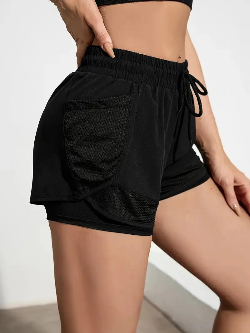 Description Picture 5 of item1 Article Summer New Loose Fake Two-piece Pockets Sports Shorts Female Anti-glare Sports Fitness Quick-drying Shorts Yoga Pants