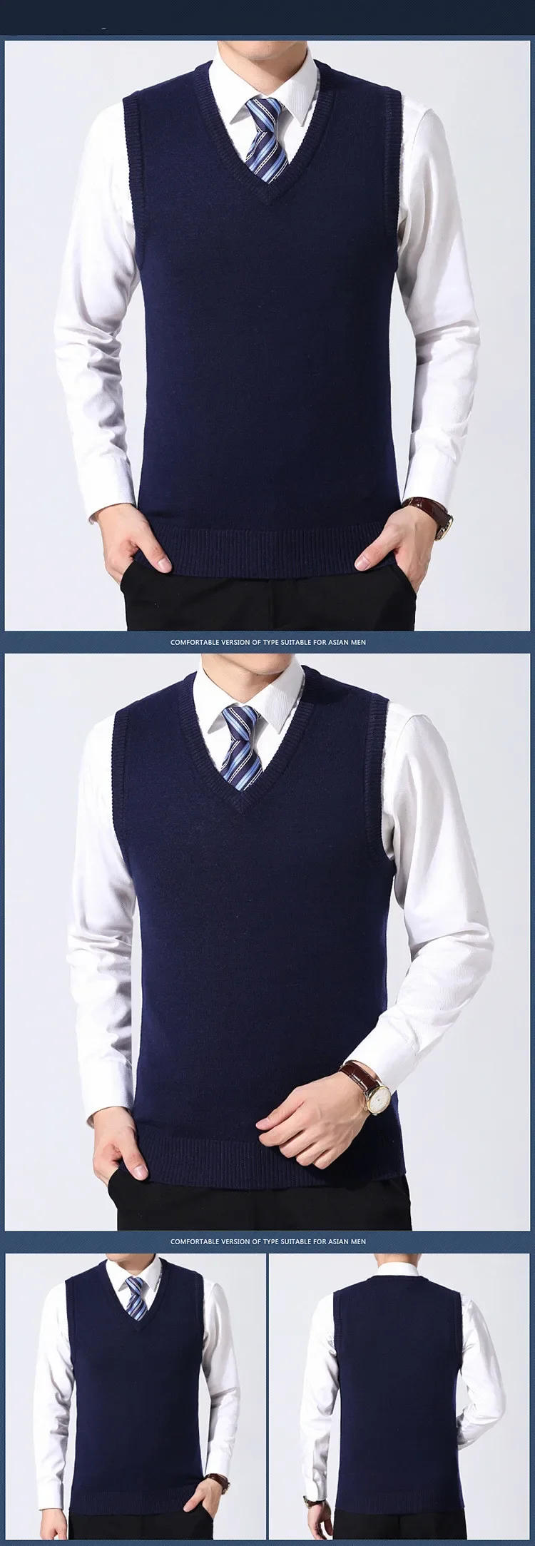 Description Picture 5 of itemAutumn New Men's Sweaters Vest Korean Fashion Pure Color Wool Men Sweater Warm Pullover for Male Vest V Collar Man Clothing