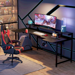 Tribesigns Gaming Desk 74.8 Inches U Shaped Black Computer Desk USA Warehouse Ready to Ship