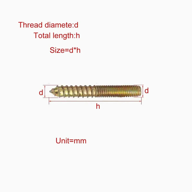 Description Picture 2 of itemColored Zinc Double Headed Self Tapping Screw/Furniture Sofa Table Chair Staircase Pointed End Connecting Bolt Rod M6M8M10