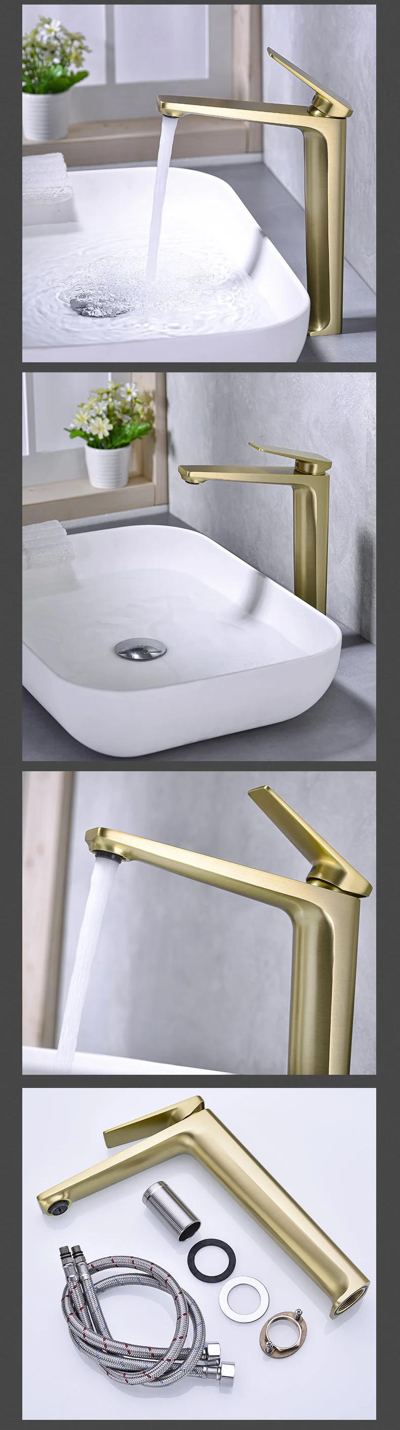 Description Picture 4 of itemModern Fashion Design Brushed Gold Countertop Basin Sink Faucet Hot & Cold Water Mixer Metal Tap Bathroom Decorating Accessories