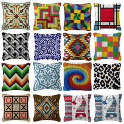 Simple Pattern Geometry Latch Hook Rug Kits Unfinished Embroidery Material Hand Knitted Embroidered Pillow Latch Hook Pillow DIY