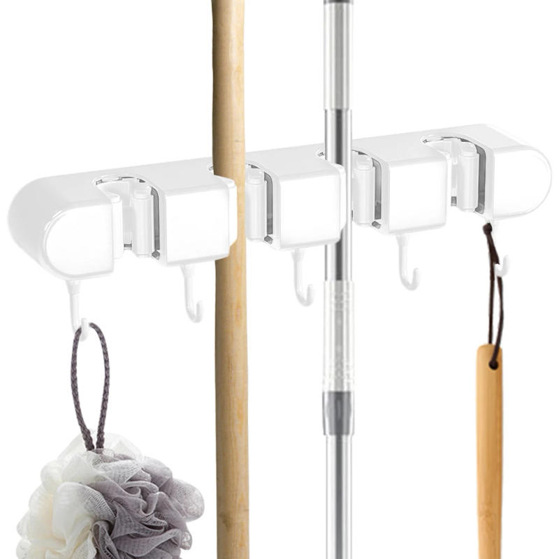 Description Picture 6 of itemMop Hook Hanging Broom Clamp Holder Multifunctional Broom Grippers Self-Adhesive with 4 Slots & 5 Hooks for Kitchen Bathroom