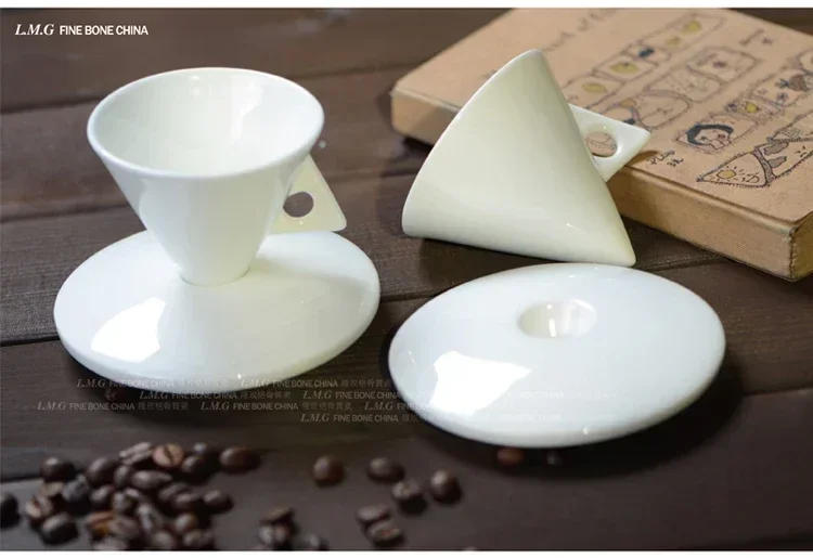 Description Picture 4 of itemNew special-shaped pure white pointed cup and saucer ceramic bone China cup couple creative coffee cup and saucer set