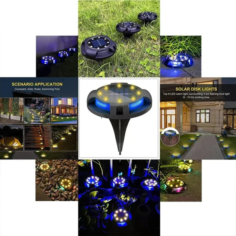 Description Picture 6 of item1/4/8Pack Solar Lights Outdoor 12LEDs Disk Underground Lamp Spotlight Buried Solar Light for Home Garden Lawn Yard Decoration