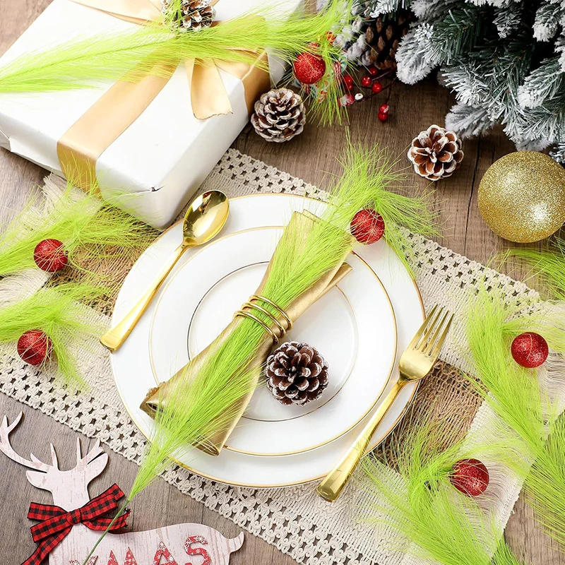 Description Picture 4 of itemChristmas Tree Picks Green Feather Decorative Stem with Red Ball Ornament for Home Decor DIY Crafts Xmas Garland Tree Topper