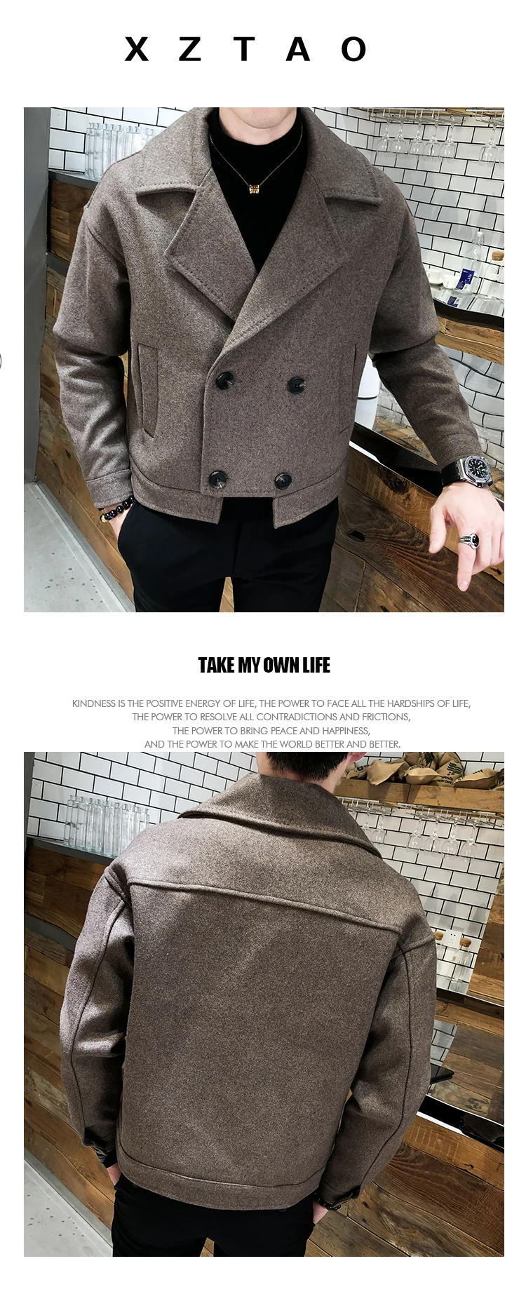 Description Picture 5 of item2023 Winter Thicken Wool Blends Men Warm Fashion Casual Thick Wool Jackets Korean Loose Short Woolen Coat Male Clothing N33