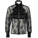 Transparent Lace Floral Shirts And Blouses Solid Black Gothic Puff Sleeves Victorian Medieval Ruffle Collar Shirt Tops For Men